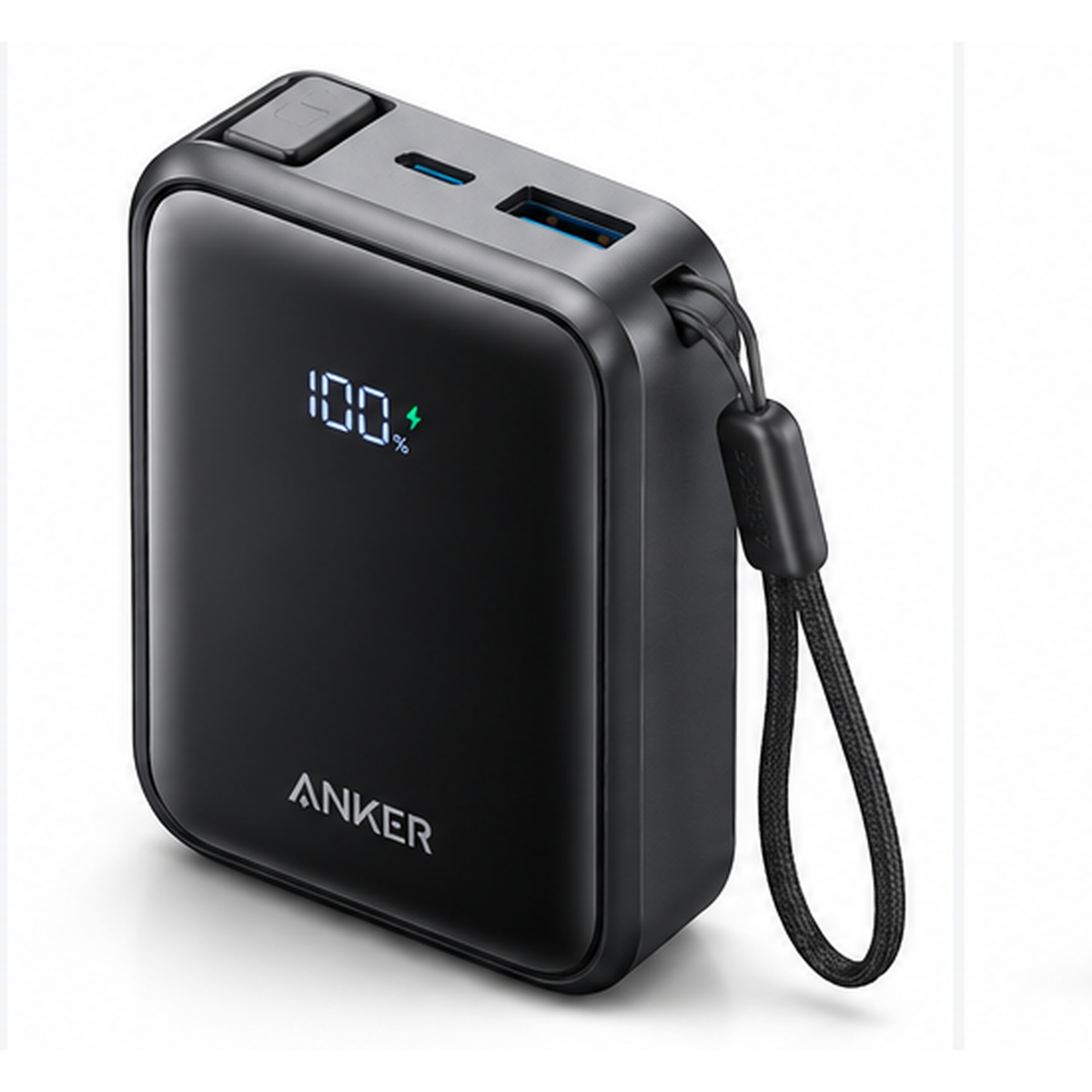Power bank Anker A1638 vista tres cuartos con cable USB-C integrado