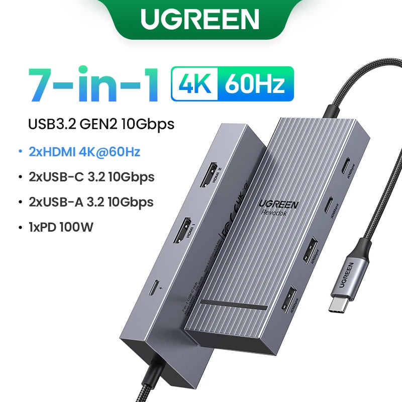 Ugreen Hub USB-C 7 en 1 con HDMI 4K, PD 100W y lector SD/TF