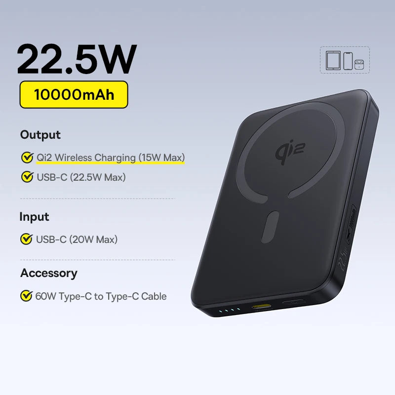 Baseus Batería magnética Qi2 10,000 mAh con carga inalámbrica