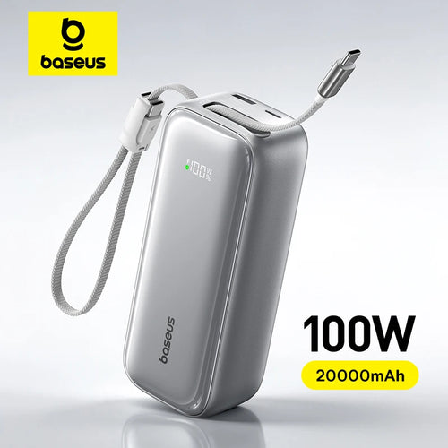 Baseus power bank 100W 20,000 mAh con cable USB-C retráctil