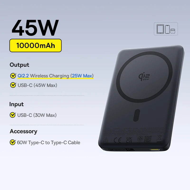 Baseus Batería magnética Qi2 10,000 mAh con carga inalámbrica