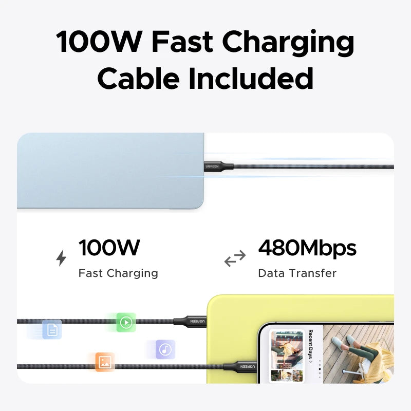 Ugreen Cargador Nexode Air 100W GaN ultra mini con cable