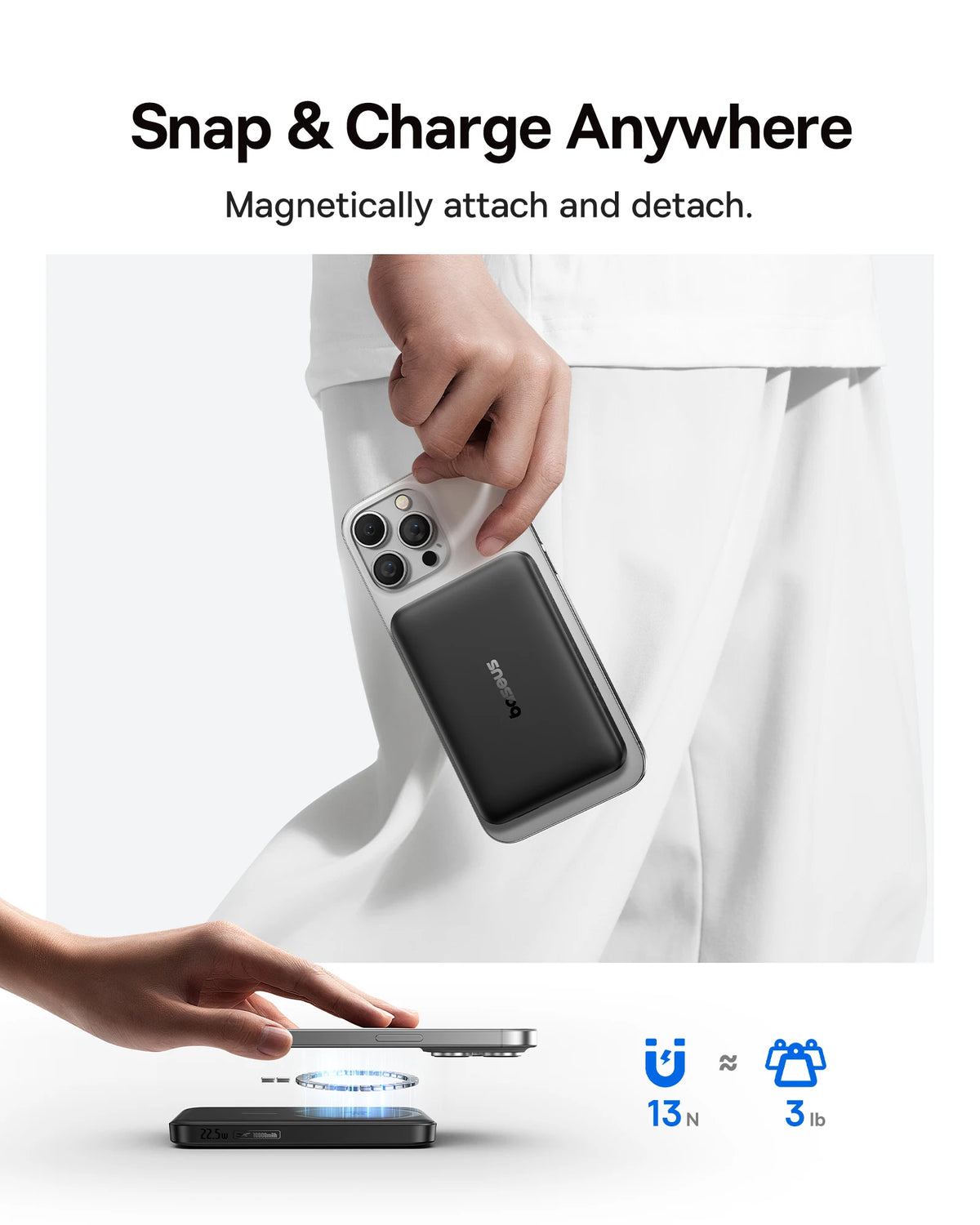 Baseus Batería magnética Qi2 10,000 mAh con carga inalámbrica