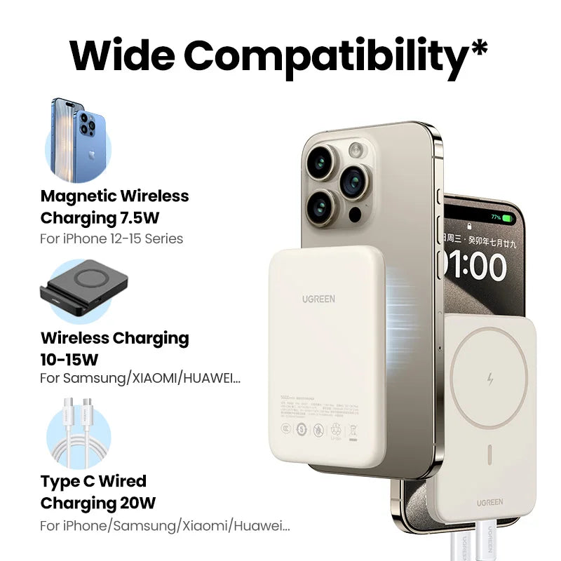 Ugreen power bank magnético 10,000 mAh Qi2 con carga inalámbrica