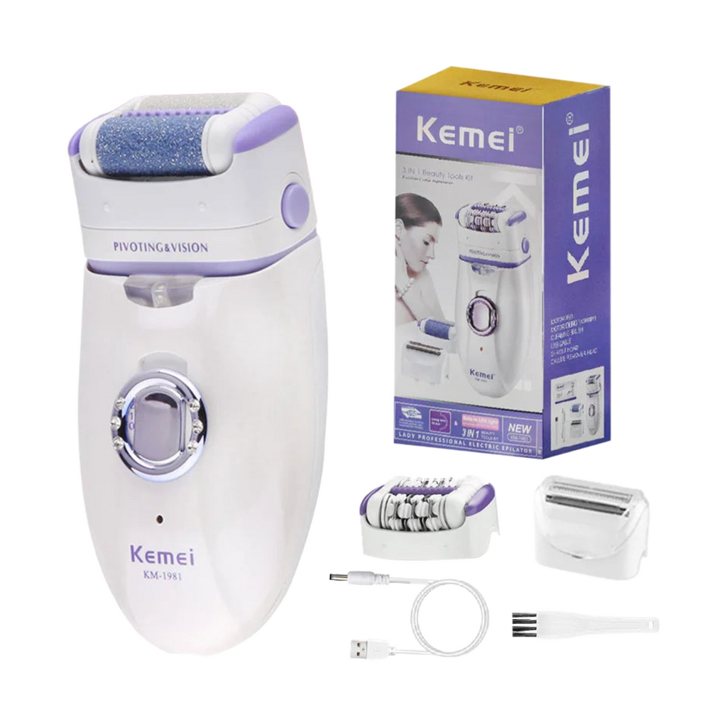 Depiladora Kemei con accesorios