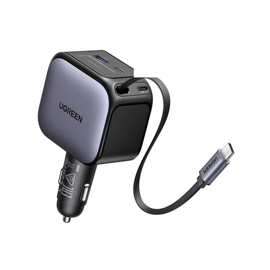 Cargador de auto Ugreen con cable USB-C retráctil