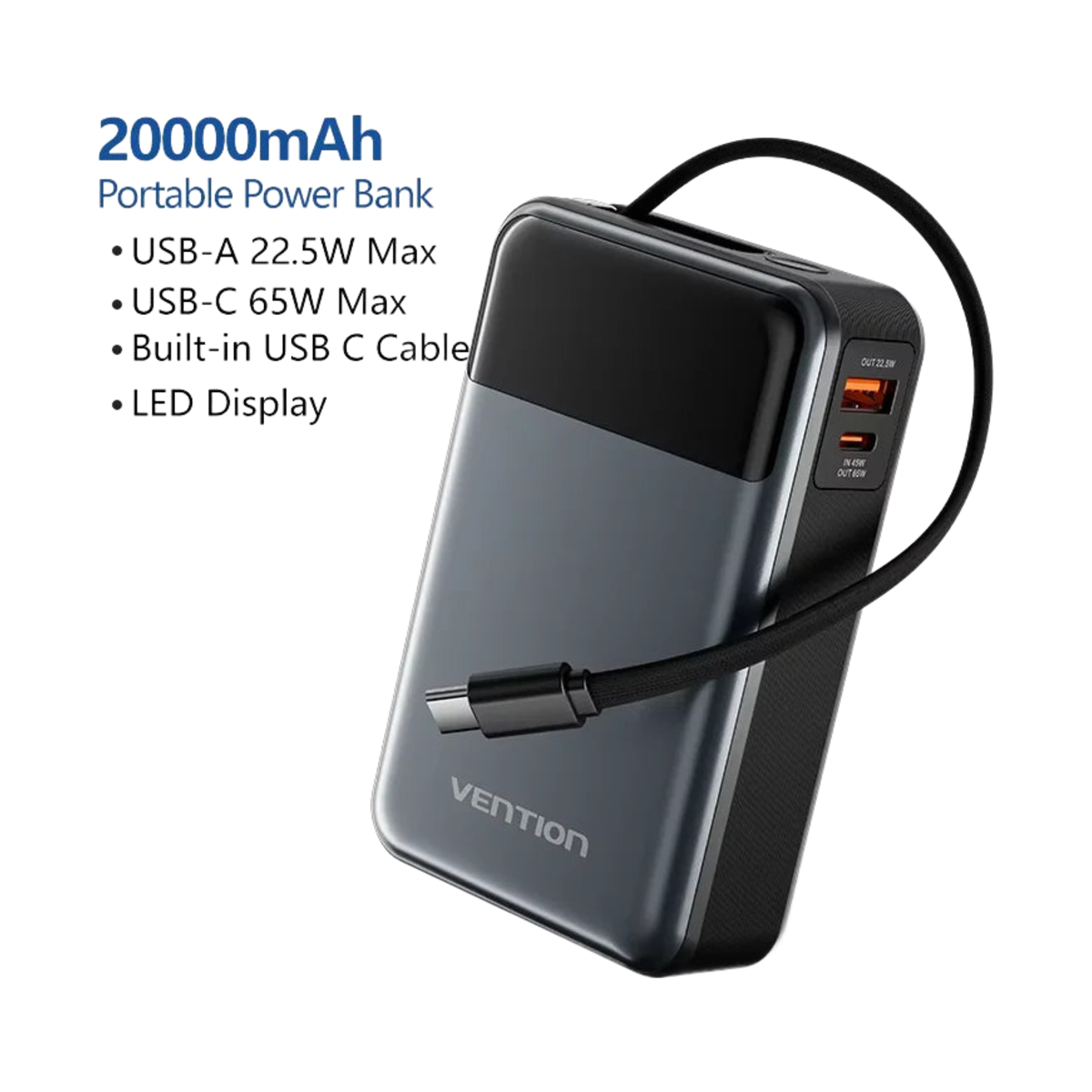 Vention batería 20,000 mAh con pantalla